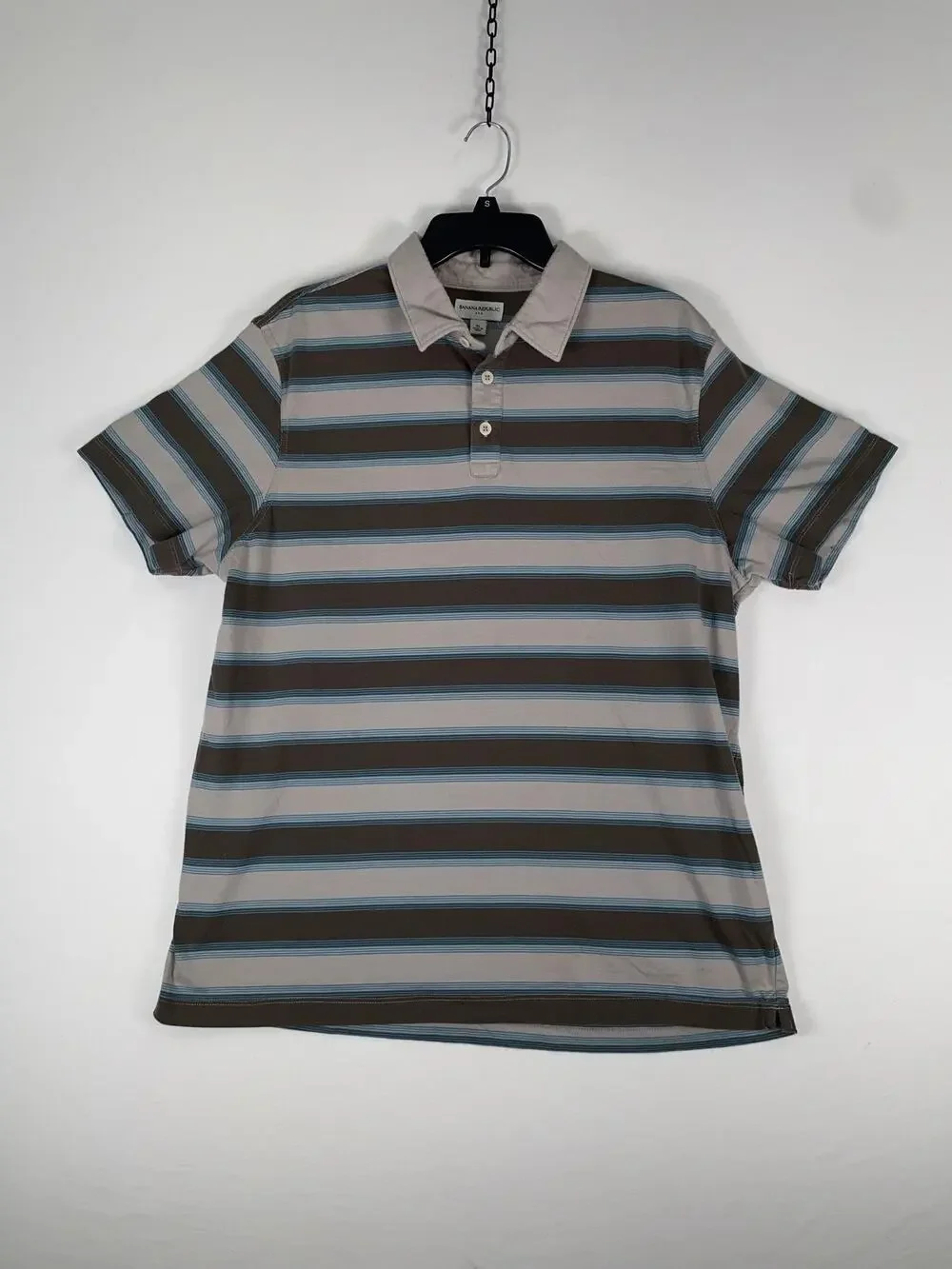 Banana Republic Polo Shirt Mens XL Brown Striped 100% Cotton Short Sleeve Casual